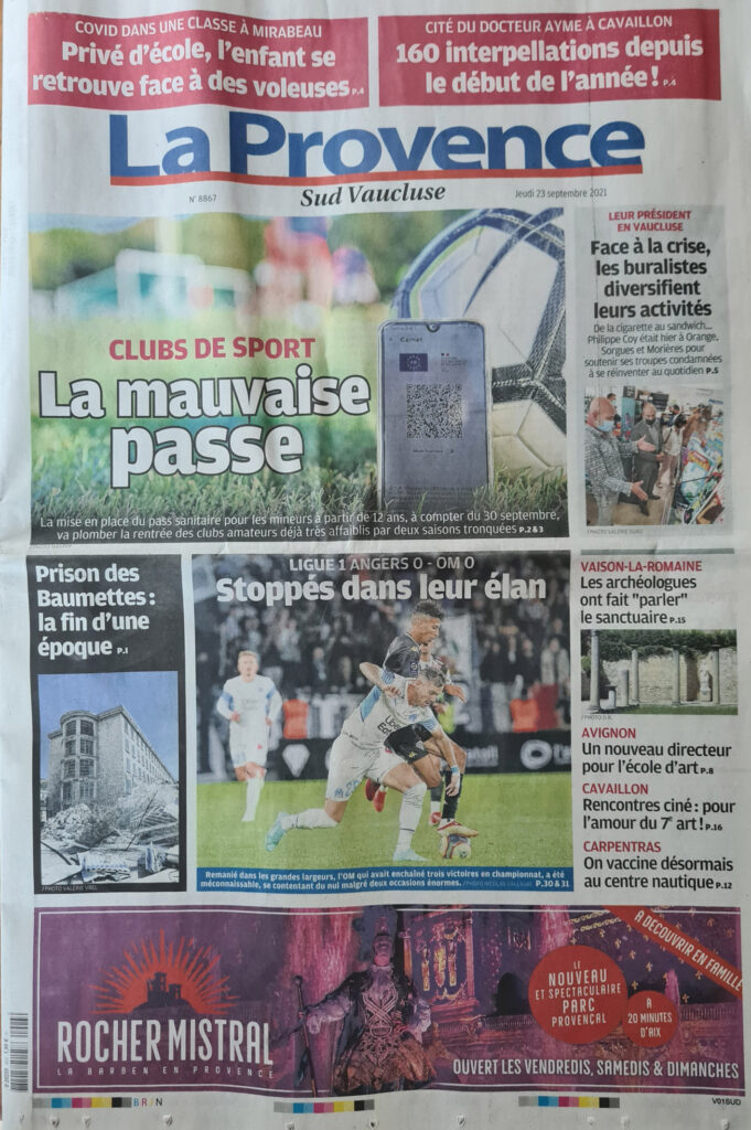 Journal La Provence 23/09/21