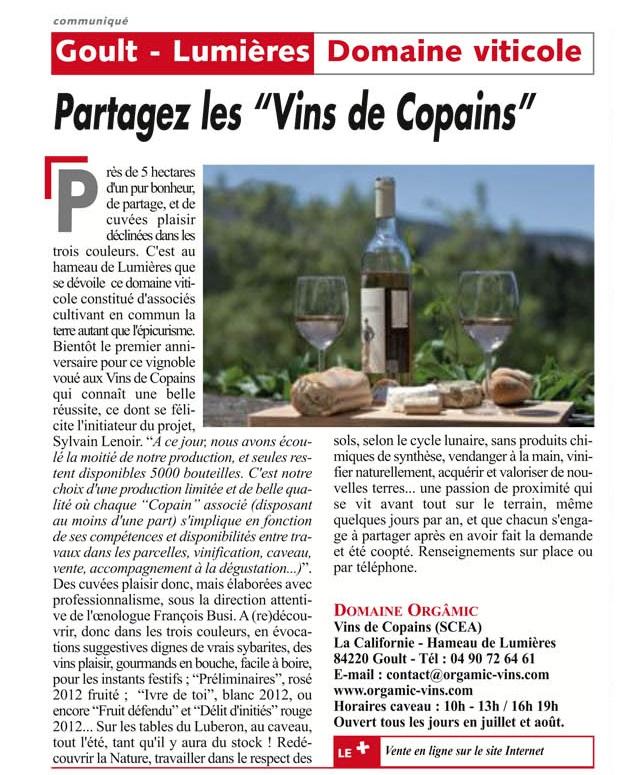 2013 : la commercialisation du premier millésime 2012 débute à La Californie 2 journal du luberon